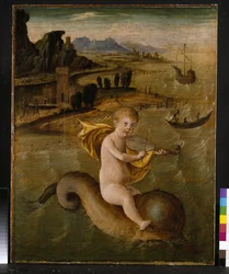 Arion reitet auf einem Delphin, ca. 1509-10, Tempera und Öl auf Holz