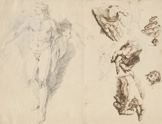 Apollo und Studien der eigenen Hand des Künstlers (recto)