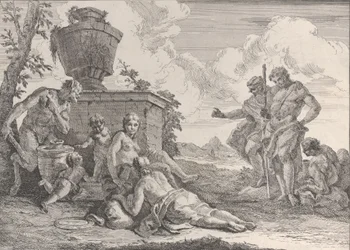 Satyr mit Keule und sieben Figuren, aus Bacchanals und Geschichten, 1744