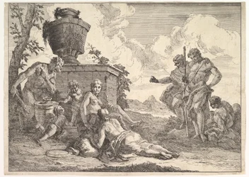Satyr mit Keule und sieben Figuren, aus Bacchanals und Geschichten, 1744