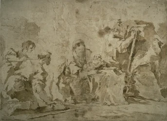 Anbetung der Hirten (recto); Drei Skizzen: Gebäude am Kanal mit Booten, Landschaft mit Gebäuden am Hang, Gebäude mit Portikus (verso)