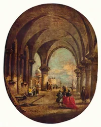 Capriccio mit der Arkade des Dogenpalastes und San Giorgio Maggiore, späte 1780er, 1930