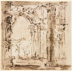 Paar von Zeichnungen: Skizze des Labyrinths der Villa Pisani und Piazza San Marco mit Dogenpalast