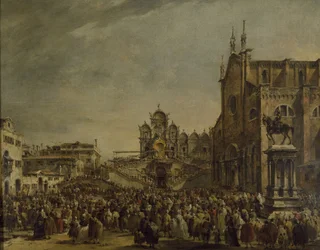 Papst Pius VI. segnet die Menge auf dem Campo SS. Giovanni und Paolo, 18. Jahrhundert