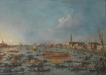 Das Bucintoro-Fest in Venedig. Das Bacino di S. Marco mit dem "Bucintoro", der Staatsbarke des Dogen, am Himmelfahrtstag
