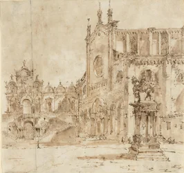 Ansicht von Campo San Zanipolo mit der für den Besuch von Papst Pius VI errichteten temporären Plattform