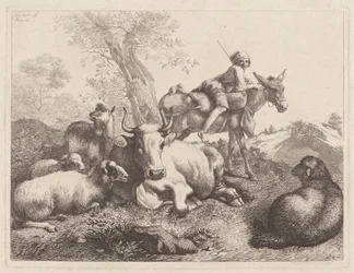Junge auf einem Esel, der eine Gruppe von Tieren bewacht, 1763
