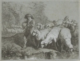 Hirte mit Schaf- und Ziegenherde