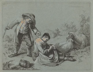 Bauer, der ein schlafendes Mädchen mit einem Zweig neckt, 1763