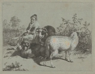 Sitzende Schäferin mit drei Widdern, 1762