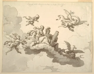 Entwurf für eine bemalte Decke: Triumph der Sanftmut und Stärke, ca. 1780