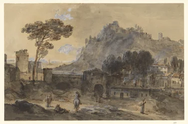 Klassische Landschaft: Eine Stadt und ein Berg an der Küste