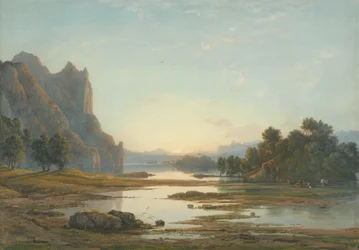 Sonnenuntergang über einer Flusslandschaft