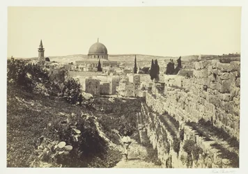 Stadtmauer und Omar-Moschee, Jerusalem, 1857