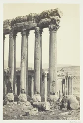 Die großen Säulen und kleinerer Tempel, Baalbek, 1857