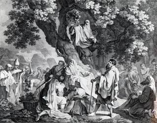 Die Druiden oder die Bekehrung der Briten zum Christentum, graviert von Simon Francois Ravenet, gedruckt 1778