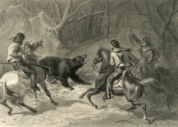 Einheimische Kalifornier fangen einen Bären mit dem Lasso, 1874