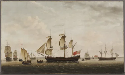 Kapitän Cooks Schiffe HMS Resolution und Adventure im Long Reach, 1772
