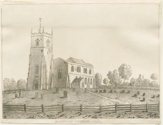 Alrewas Kirche: Aquatinta-Radierung, undatiert [?1848]