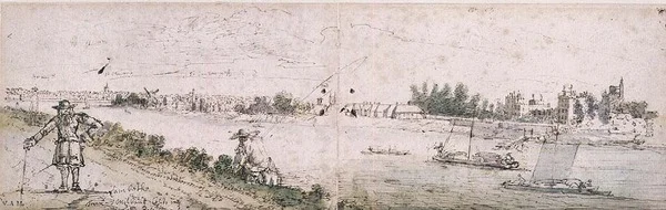 Blick auf Lambeth von Millbank neben dem Haus von Lord Peterborough