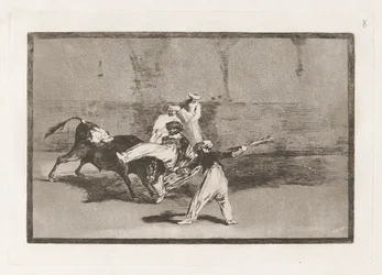 Cogida de un moro estando en la plaza (Ein Maure wird in der Arena vom Stier gefangen), Platte 8 aus La tauromaquia