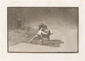 El famoso Martincho poniendo banderillas al quiebro (Der berühmte Martincho setzt die Banderillas und spielt den Stier mit der Bewegung seines Körpers), Platte 15 aus La tauromaquia