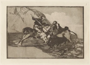 Die Art und Weise, wie die alten Spanier Stiere zu Pferd auf dem offenen Land jagten, Platte 1 aus La tauromaquia