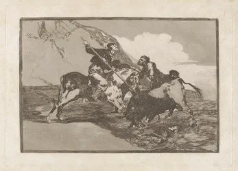 Die Art und Weise, wie die alten Spanier Stiere zu Pferd auf freiem Feld jagten, Platte 1 aus La tauromaquia