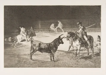 Tafel 27 aus der Tauromaquia: Der berühmte Picador Fernando del Toro zieht den Stier...
