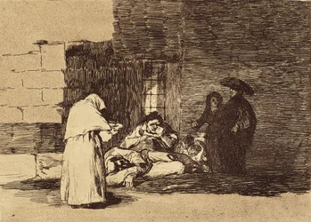 GOYA Y LUCIENTES, Francisco de (1746-1828). Eine Frauengüte. 1810-1820. Tafel 49 aus "Die Schrecken des Krieges". Radierung. SPANIEN. MADRID (AUTONOME GEMEINSCHAFT). Madrid. Nationalbibliothek