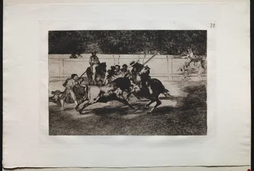 Stierkämpfe: Der kraftvolle Rendon sticht einen Stier mit der Pique, aus dem Pass starb er..., 1876