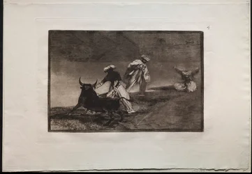 Stierkämpfe: Sie spielen einen anderen mit dem Umhang in einem Gehege, 1876