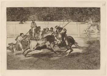 Der kraftvolle Rendon sticht einen Stier mit der Lanze, an dessen Wunde er in der Arena von Madrid starb