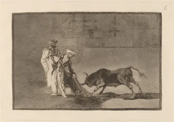 Die Mauren führen auf dem Platz ein anderes Spiel mit dem Stier vor und locken ihn mit ihrem Burnus
