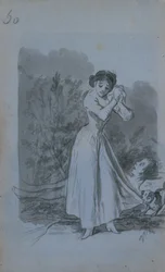 Junge Frau, die ihre Hände über einem nackten Männerkörper ringt, 1796-97