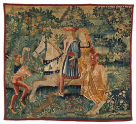 Wandteppich, Monat Mai, oder Die Falkenjagd, um 1500 (Wolle)