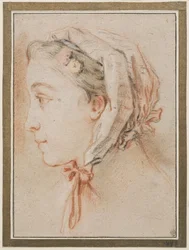 Frauenkopf, Profil mit Mütze