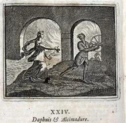 Daphnis und Alcimadura. Fabeln von Jean de La Fontaine (1621-95). Illustration von François Chauveau (1613-1676). Ausgabe von 1728