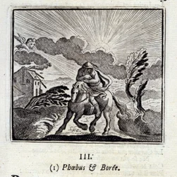 Phebus und Boree. Fabeln von Jean de La Fontaine. Illustration von François Chauveau. Ausgabe von 1728.