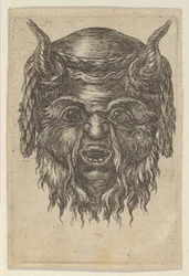 Satyrmaske mit einem Lorbeerkranz über den Hörnern drapiert, aus Divers Masques, ca. 1635-45