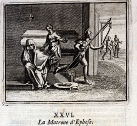 Die Matrone von Ephesus. Fabeln von Jean de La Fontaine (1621-95). Illustration von François Chauveau (1613-1676). Ausgabe von 1728
