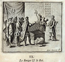 Der Hirte und der König. Fabeln von Jean de La Fontaine. Illustration von François Chauveau. Ausgabe von 1728.