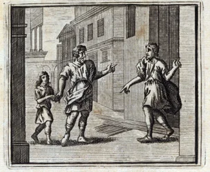 Der untreue Treuhänder. Fabeln von Jean de La Fontaine. Illustration von François Chauveau. Ausgabe von 1728.
