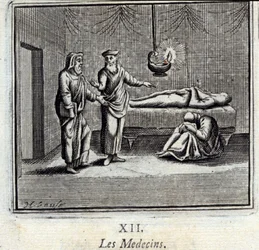 Die Ärzte. Fabeln von Jean de La Fontaine. Illustration von François Chauveau. Ausgabe von 1728.