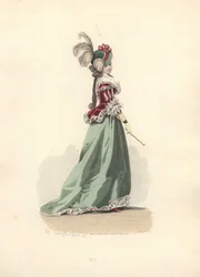 Frau in Jacke und Rock, Ära von Marie Antoinette.