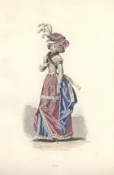 Frau in dreifarbiger Kleidung, Ära von Marie Antoinette.