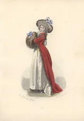 Frau mit großem Pelzmuff, Ära von Marie Antoinette.
