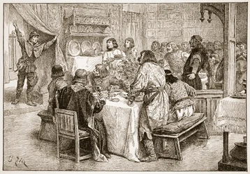 Der Bote bringt Harold die Nachricht von der Landung von William, Illustration aus 