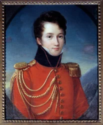 Porträt des Schriftstellers und Dramatikers Alfred de Vigny (1797-1863) in Uniform als Gendarm des Hauses des Königs