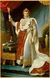 Ganzkörperporträt von Napoleon I. in Krönungsgewändern (1769-1821), Kaiser der Franzosen